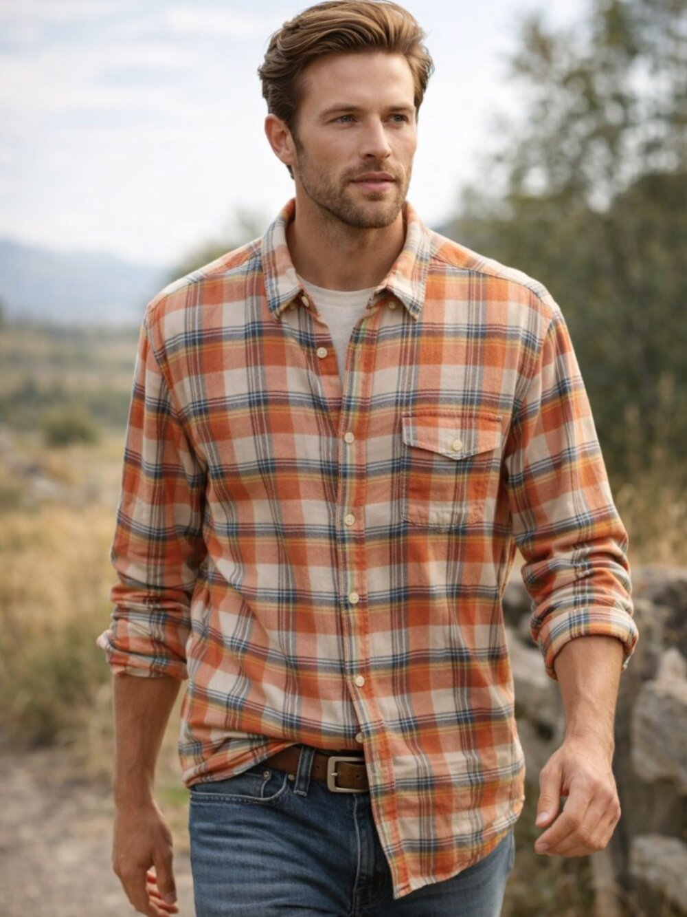 Lucky Brand Men's plaid button front Grunge Y2k shirt Sz L